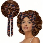 Bonnet Women's Tie‑Closure Printed Satin Sleep Bonnet, Non‑Slip Silky Hair Protection Night Cap
