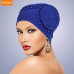 Gele Handmade Plate Flower Staring at Exaggerated Women's Elastic Headscarf Hats in Africa, Banquet Party Wedding Styling Hats
