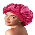 Bonnet Women's Adjustable Tie‑Closure Satin Sleep Bonnet, Solid Color Silky Hair Protection Night Cap