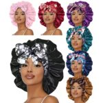 Bonnet Women's Tie‑Closure Printed Satin Sleep Bonnet, Non‑Slip Silky Hair Protection Night Cap