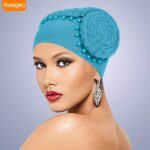 Gele Handmade Plate Flower Staring at Exaggerated Women's Elastic Headscarf Hats in Africa, Banquet Party Wedding Styling Hats