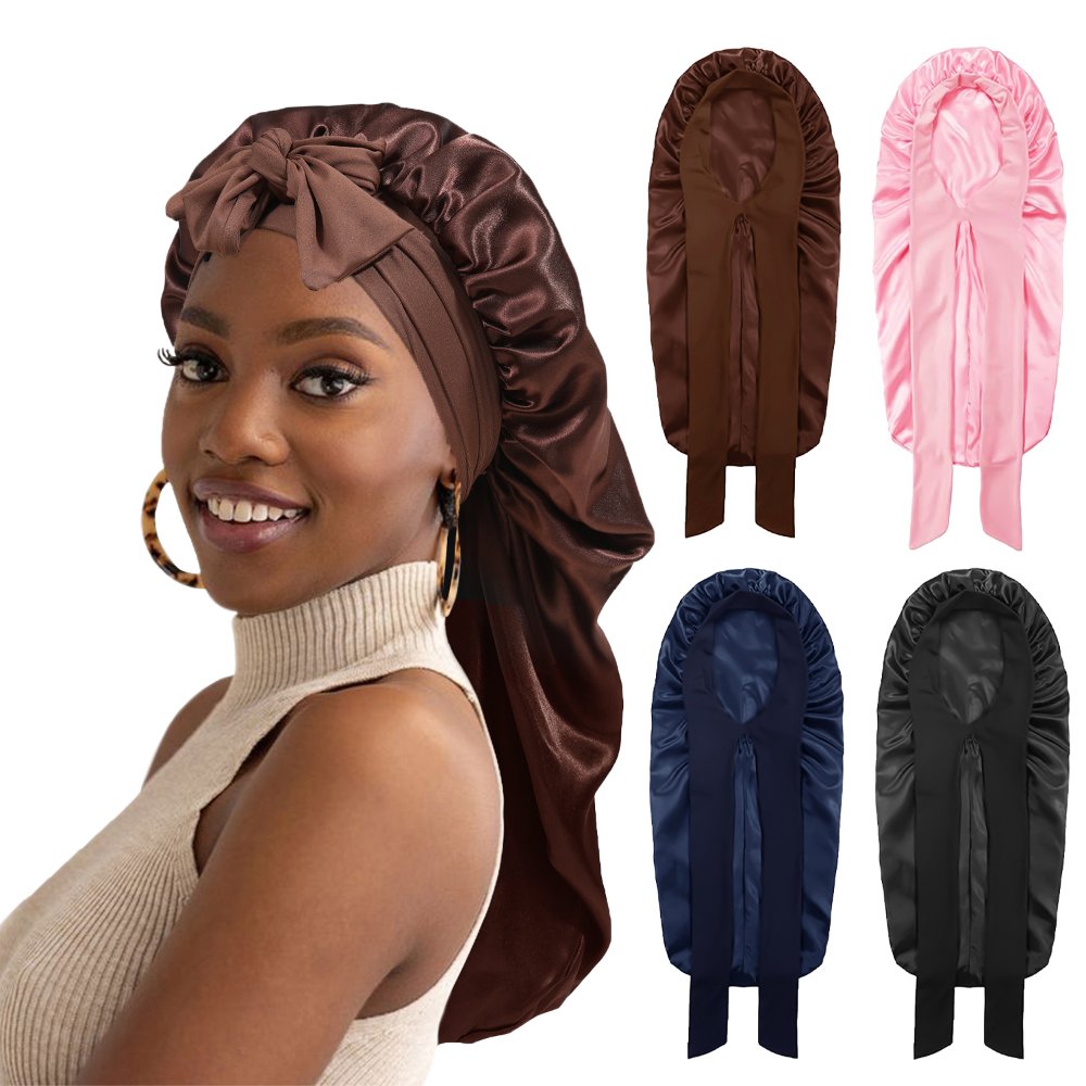 Bonnet Women's Extra‑Long Silky Satin Sleep Bonnet, Hair Protection Night Cap for Long Curly Hair & Dreadlocks