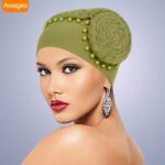 Gele Handmade Plate Flower Staring at Exaggerated Women's Elastic Headscarf Hats in Africa, Banquet Party Wedding Styling Hats