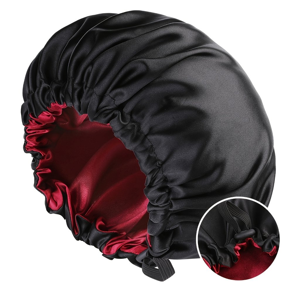 Bonnet Women's Double-Layered Reversible Satin Sleep Bonnet for Long Curly Hair - Hair Protecting Night Cap