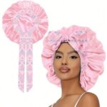 Bonnet Women's Tie‑Closure Printed Satin Sleep Bonnet, Non‑Slip Silky Hair Protection Night Cap