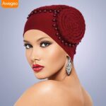 Gele Handmade Plate Flower Staring at Exaggerated Women's Elastic Headscarf Hats in Africa, Banquet Party Wedding Styling Hats