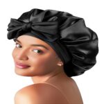 Bonnet Women's Adjustable Tie‑Closure Satin Sleep Bonnet, Solid Color Silky Hair Protection Night Cap