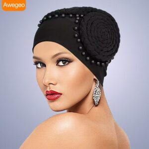 Gele Handmade Plate Flower Staring at Exaggerated Women's Elastic Headscarf Hats in Africa, Banquet Party Wedding Styling Hats
