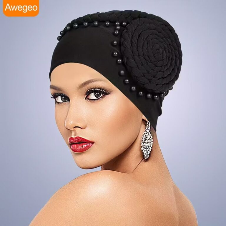 Gele Handmade Plate Flower Staring at Exaggerated Women's Elastic Headscarf Hats in Africa, Banquet Party Wedding Styling Hats