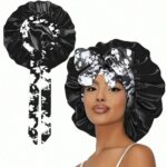 Bonnet Women's Tie‑Closure Printed Satin Sleep Bonnet, Non‑Slip Silky Hair Protection Night Cap