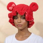Bonnet Cute Bear Double-Layer Fleece Sleep Bonnet – Satin-Lined Winter Hair Care Sleep Cap