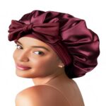 Bonnet Women's Adjustable Tie‑Closure Satin Sleep Bonnet, Solid Color Silky Hair Protection Night Cap