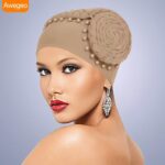 Gele Handmade Plate Flower Staring at Exaggerated Women's Elastic Headscarf Hats in Africa, Banquet Party Wedding Styling Hats