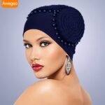Gele Handmade Plate Flower Staring at Exaggerated Women's Elastic Headscarf Hats in Africa, Banquet Party Wedding Styling Hats