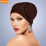 Gele Handmade Plate Flower Staring at Exaggerated Women's Elastic Headscarf Hats in Africa, Banquet Party Wedding Styling Hats